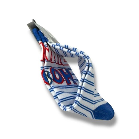 Winnie Pooh Crew Socks Disney Novelty Stripe Blue White Adult Unisex Mens 9-13 - Picture 4 of 15